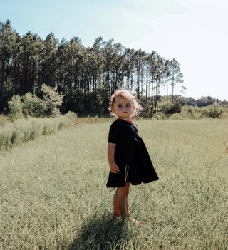 DRESS MID SLEEVE- Little Black Twirl Dress | millie + roo.