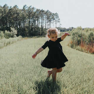 DRESS MID SLEEVE- Little Black Twirl Dress | millie + roo.